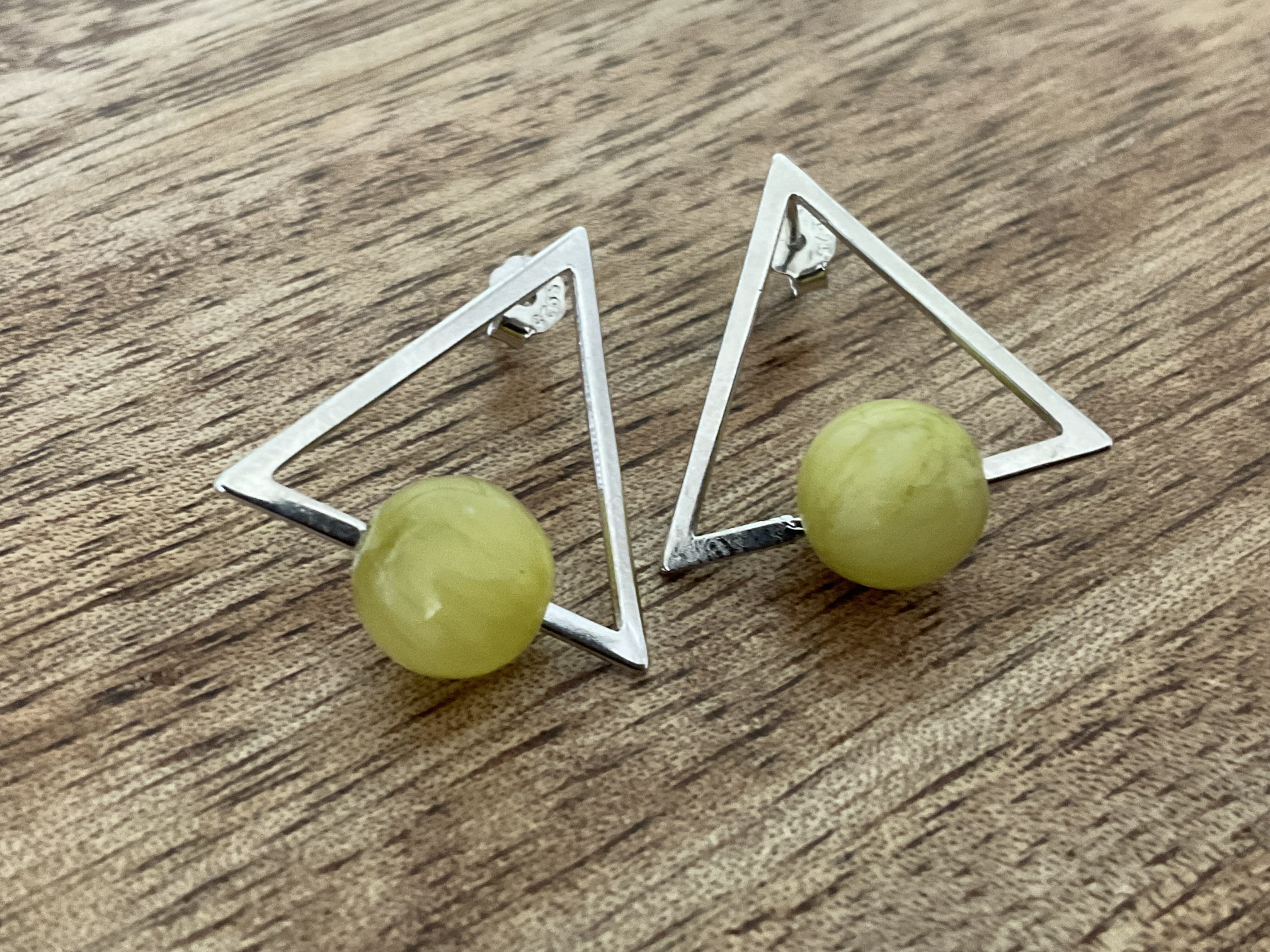 Green Jade Triangle Stud Earrings